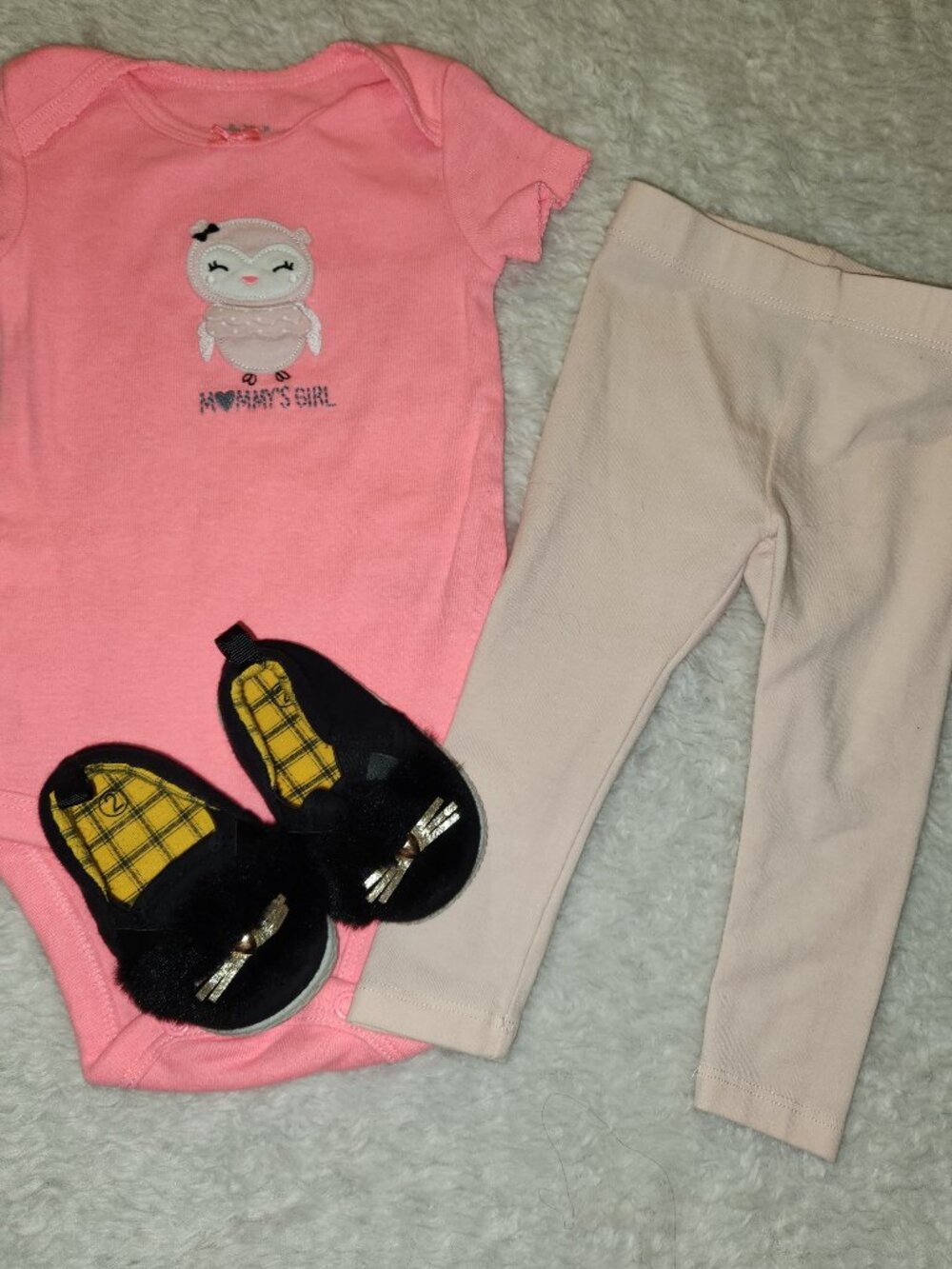 Baby Girl 4Pc Outfit Lot 3-6M Bodysuit Leggings Cat Shoes Size 2 Toddler Pink